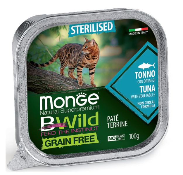 Влажное питание для кошек Monge Cat BWild Sterilised (тунец, овощи)