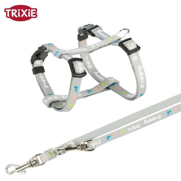 Шлея с поводком для щенков TRIXIE Junior (светло-серый)