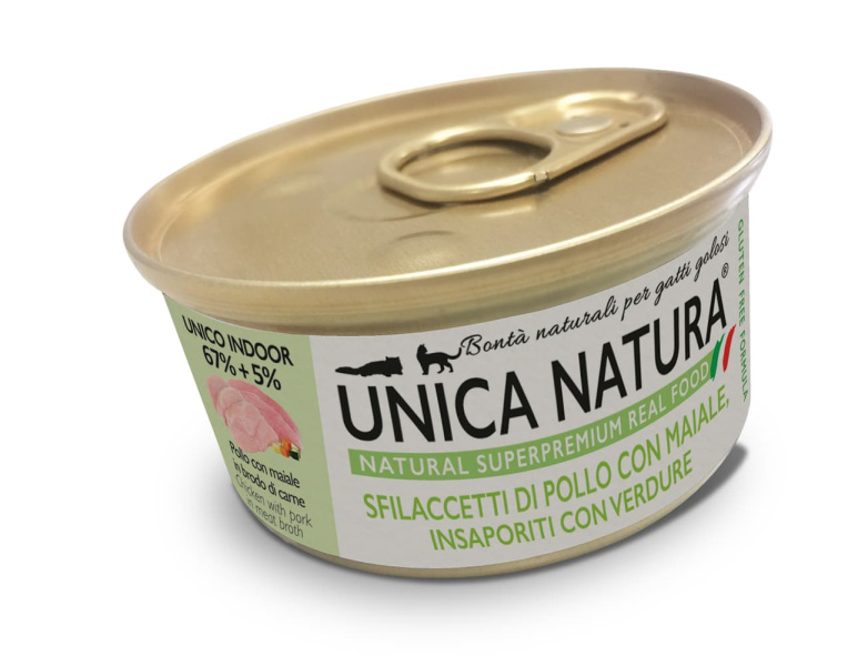 Консервы для кошек Unica Natura UNICO INDOOR (Курица, свинина, овощи)