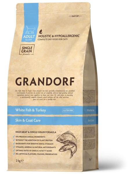 Сухой корм для кошек Grandorf Skin & Care (белая рыба, индейка)