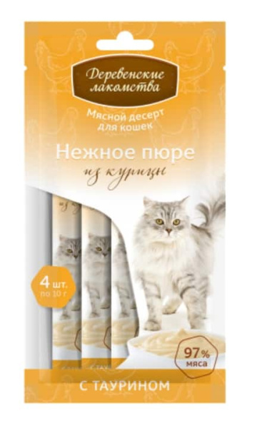 Нежное пюре для кошек из курицы "Деревенские лакомства" 4 шт по 10 гр