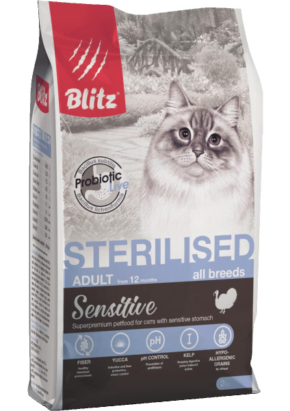 Сухой корм для кошек Blitz Sensitive Adult Sterilised Cat All Breeds (индейка)
