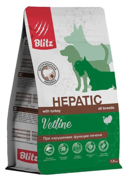 Каталог Сухой корм для собак BLITZ Dog Vetline Hepatic (индейка) для собак