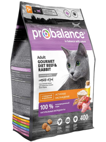 Сухой рацион для кошек Probalance Cat Gourmet diet Adult Beef&Rabbit (говядина, кролик)