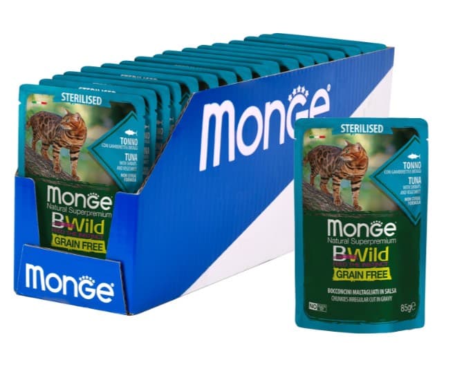 Влажный рацион для кошек для кошек Monge Cat BWild Sterilised Grain Free (тунeц, креветки, овощи)
