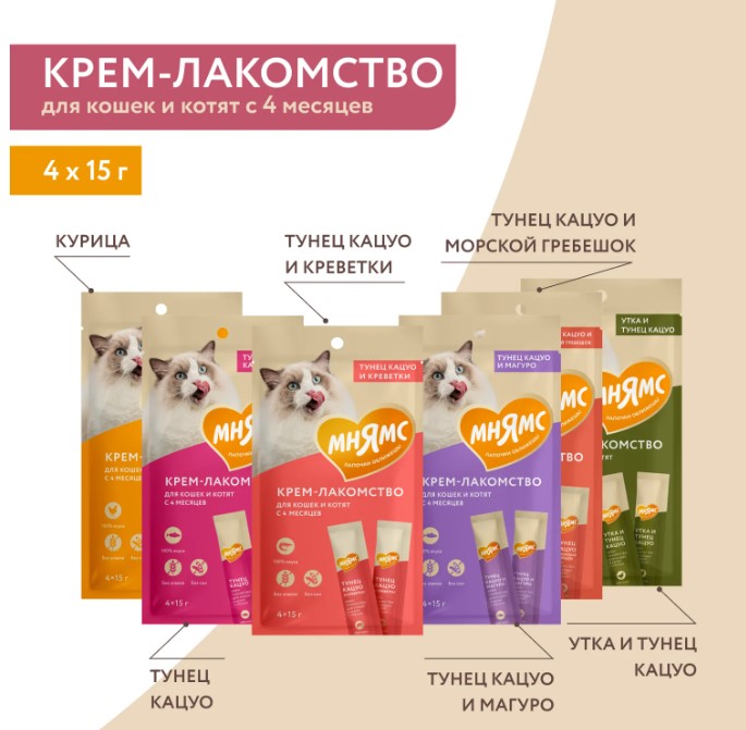 Крем-лакомство Мнямс для кошек с тунцом Кацуо