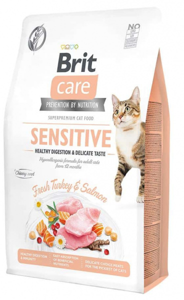 Brit Care Cat GF Sensitive Healthy Digestion & Delicate Taste корм для кошек с проблематичным приемом пищи.