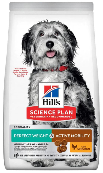 Каталог Сухой корм для собак средних пород Hill's Science Plan Perfect Weight & Active Mobility,(курица) для собак