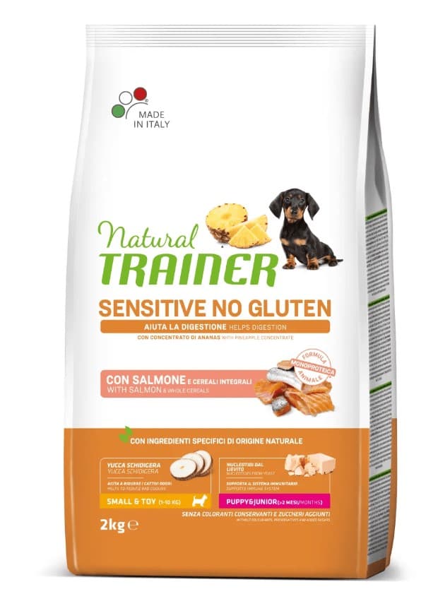 Пища для щенков мелких пород с чувствительным пищеварением Trainer Natural Sensitive No Gluten Mini Puppy&Junior (лосось)