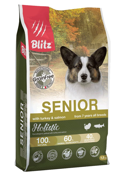 Каталог Сухой корм для собак Blitz Holistic Senior Dog (индейка, лосось) для собак