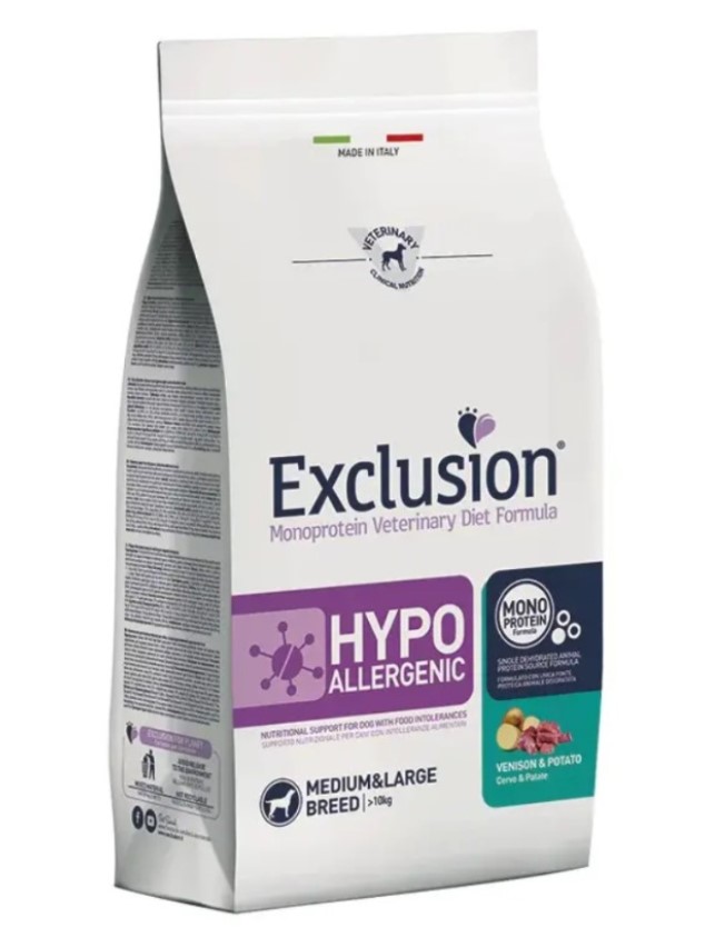 Каталог Сухой корм для собак EXCLUSION VET DIET HYPOALLERGENIC Adult Medium&Large Breed (оленина, картофель) для собак