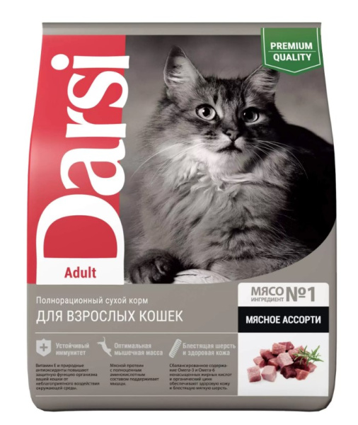 Сухой корм для кошек Darsi Мясное ассорти сбалансированный корм для взрослых котов 