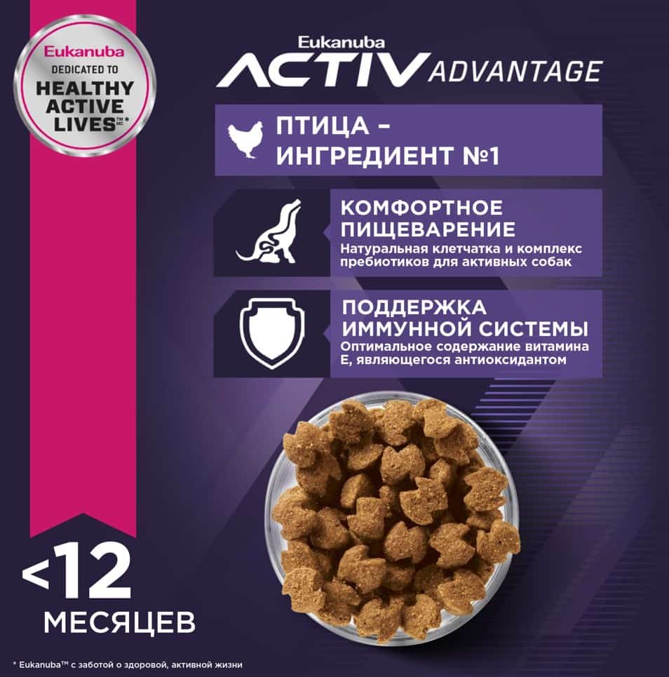 Пища для щенков средних пород Сухой корм для щенков Eukanuba Puppy Medium Breed (птица)