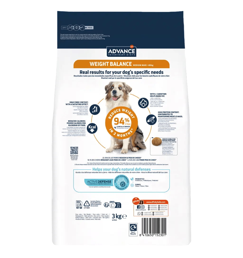 Ветеринарный рацион для собак Advance Dog VetDiet Weight Balance Medium/Maxi (птица)