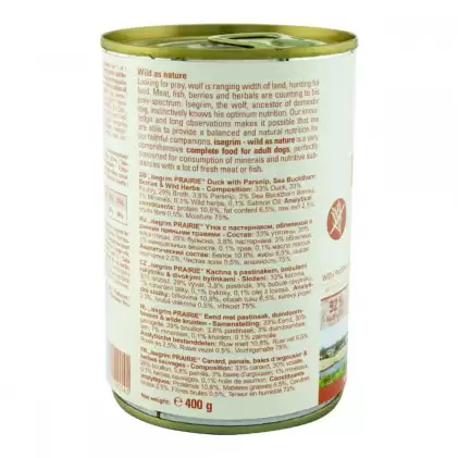 Консервированный корм для собак Консервы для щенков Isegrim PRAIRIE Duck (утка, постернак, облепиха)