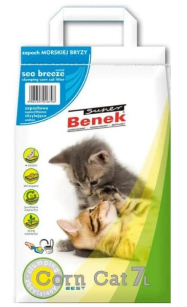 Наполнитель кукурузный Super Benek Corn Cat (Морской бриз) 7 л для кошек