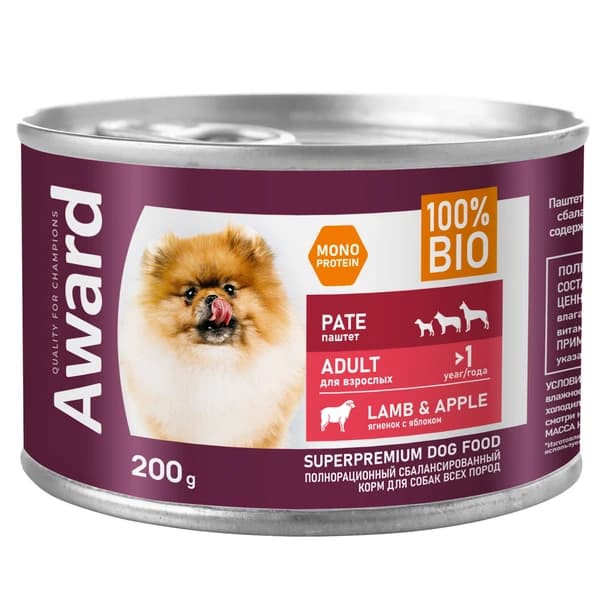 Мокрый корм для собак Award Dog (ягненок с яблоком)