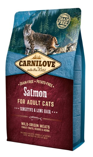 Сухой корм для кошек Carnilove Adult Cats Sensitive & Long Hair (лосось) корм без злаков для взрослых котов 