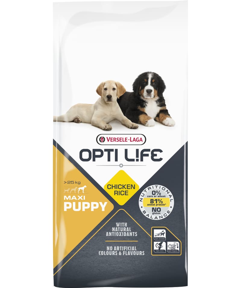 Каталог Сухой корм для щенков Opti Life Puppy Maxi (курица, рис) для собак