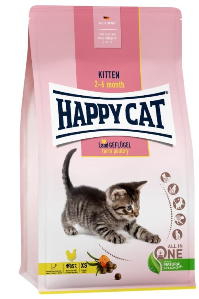 Сухой корм для котят Happy Cat Kitten LandGeflugel (птица) сбалансированный корм для котят