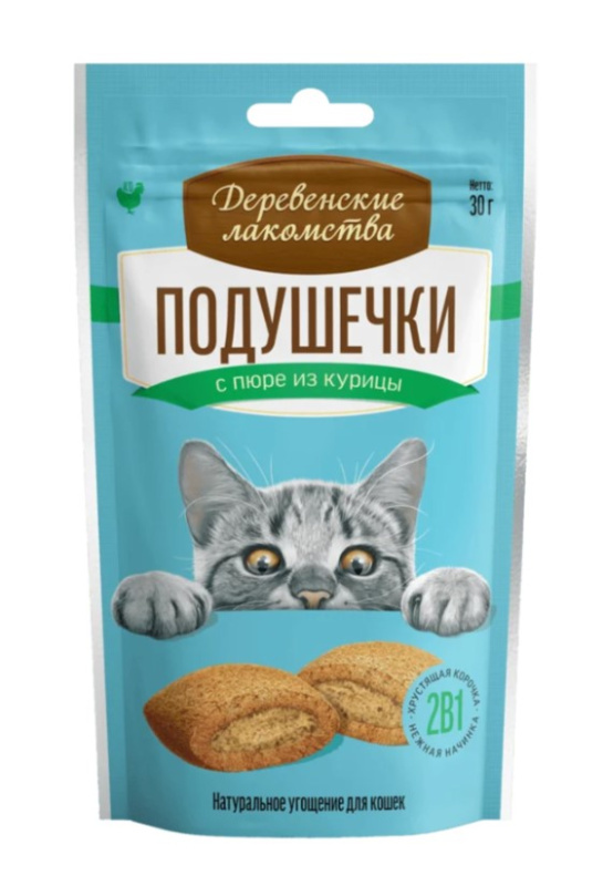 Подушечки для кошек с пюре из курицы "Деревенские лакомства" 30 г (79207774)