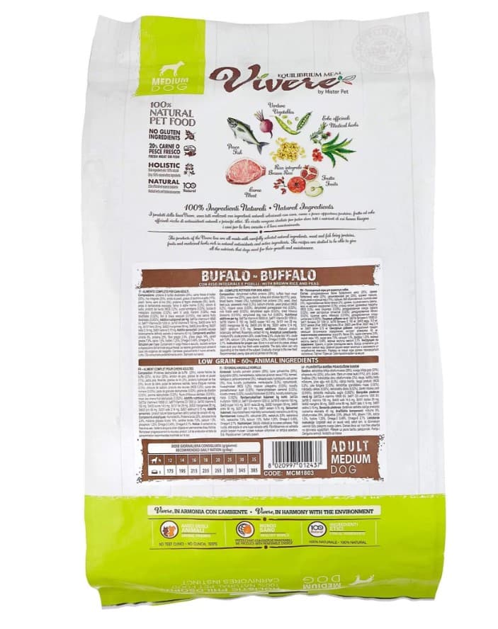 Еда для собак Vivere Dog Adult Medium (буйвол)