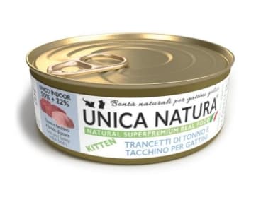 Консервы для котят Unica Natura UNICO INDOOR (Ломтики тунца и индейки)