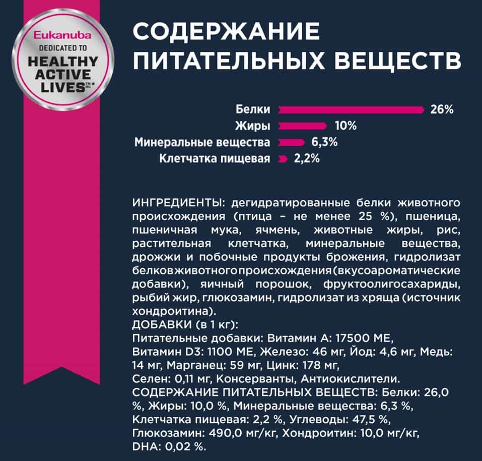 Питание для старых собак Сухой корм для собак Eukanuba Senior 7+ Large (птица)