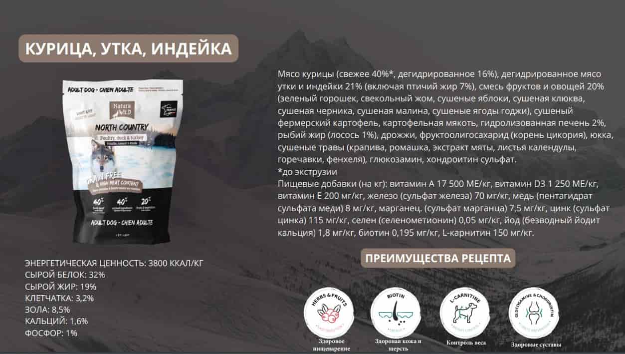 Еда для собак с избыточным весом Natura Wild DOG North Country (курица, утка, индейка)