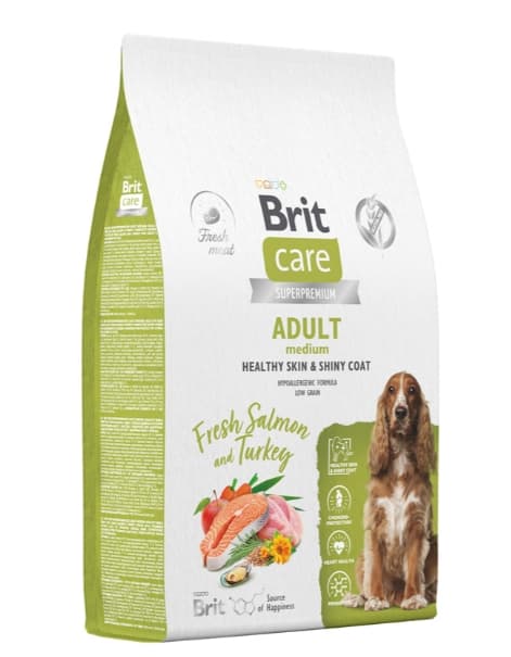 Еда для собак Сухой корм для собак Brit Care Dog Adult M Healthy Skin&Shiny Coat (лосось, индейка)