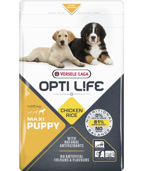 Каталог Сухой корм для щенков Opti Life Puppy Maxi (курица, рис) для собак
