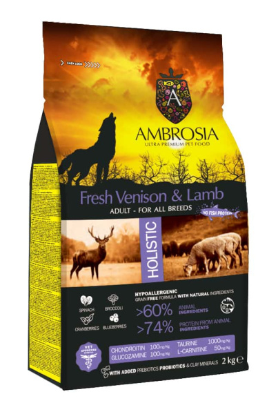 Рацион для собак всех пород Сухой корм для собак Ambrosia Grain Free Dog Adult All Breed (оленина, ягненок)