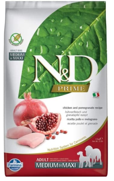 Корм для собак Сухой корм для собак Farmina N&D GF Prime Adult Medium & Maxi (курица, гранат)