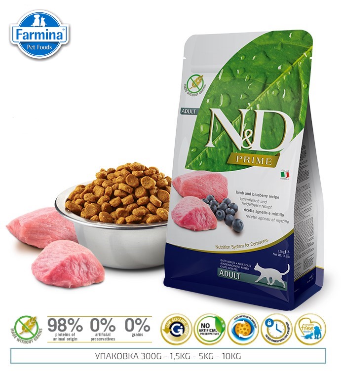Сухой корм для кошек Farmina N&D Prime Cat Lamb & Blueberry Adult