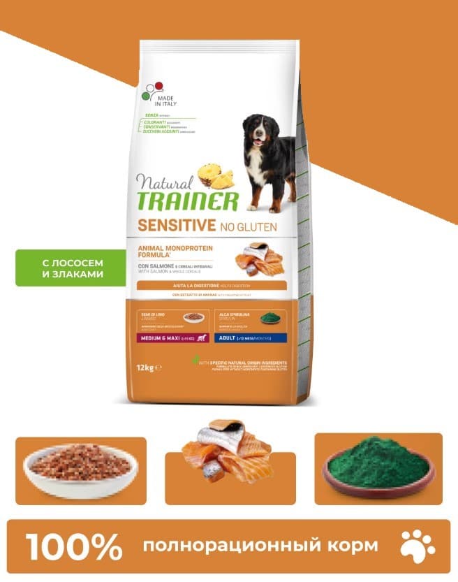 Еда для собак Trainer Natural Sensitive No Gluten Medium&Maxi Adult (лосось)