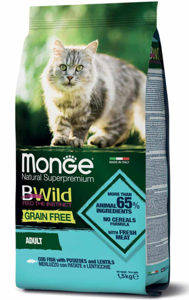 Сухой корм для кошек Monge Cat Bwild Grain Free Adult (треска)