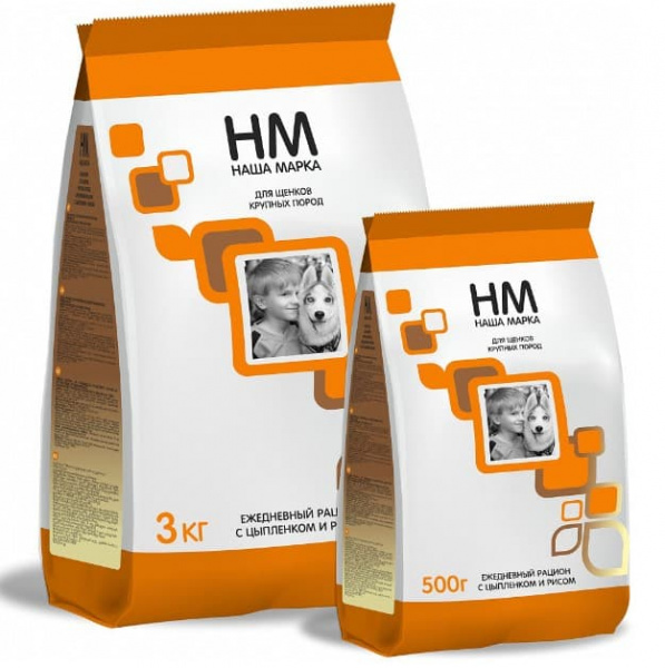 Каталог Сухой корм для щенков крупных пород Наша Марка (цыплёнок, рис) для собак