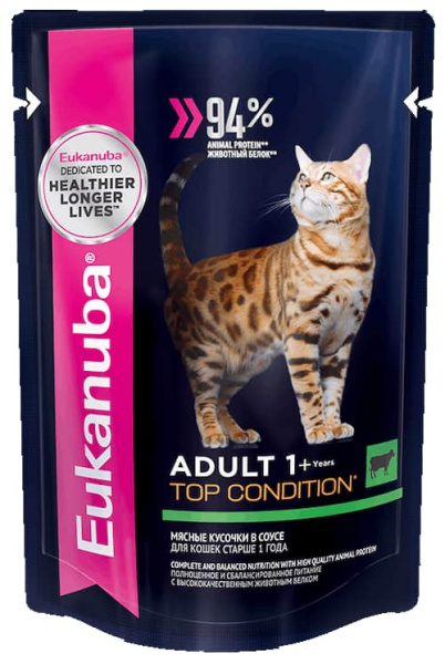Еда для кошек Eukanuba Cat Adult Top Condition (говядина в соусе)