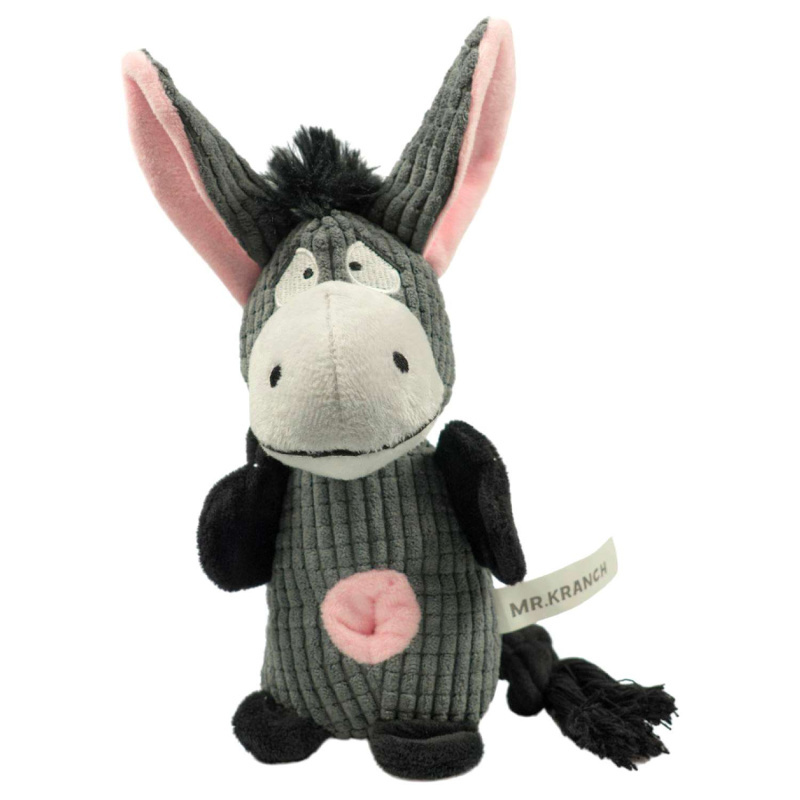 Игрушка Mr.Kranch для собак Ослик плюшевая с канатиками, пищалкой и карманом под лакомство 21 см
