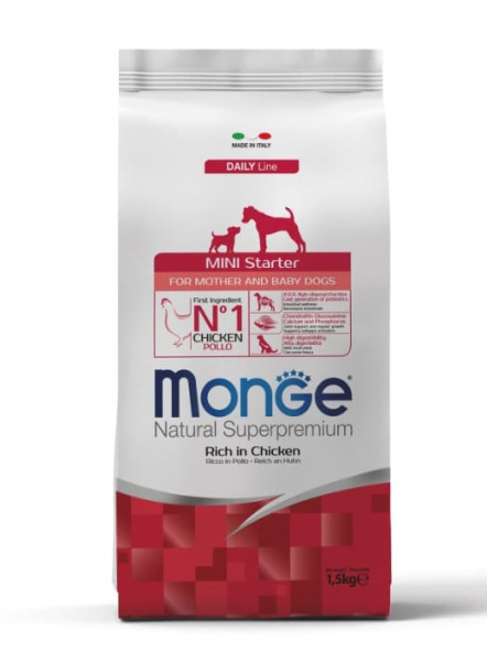 Каталог Сухой корм для щенков Monge Dog Daily Line Mini Starter (курица, рис) для собак