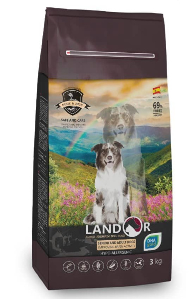 Каталог Сухой корм для собак LANDOR Adult Senior Dog (утка, рис) для собак