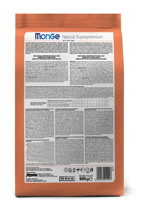 Каталог Сухой корм для собак Monge Dog Monoprotein Extra Small Adult (лосось, рис) для собак