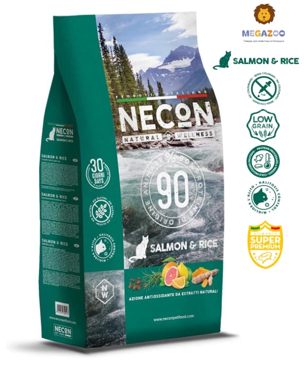 Сухой рацион для кошек Necon Natural Wellness Adult Cat (лосось, рис)