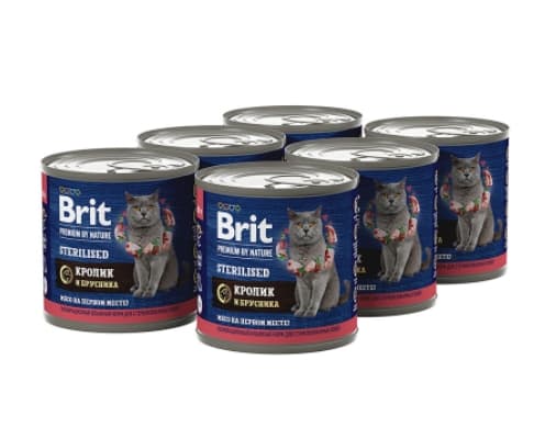 Еда для стерилизованных кошек Brit Premium by Nature (кролик и брусника)