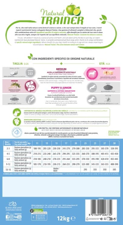 Еда для щенков средних пород Trainer Natural Puppy&Junior Medium (курица)