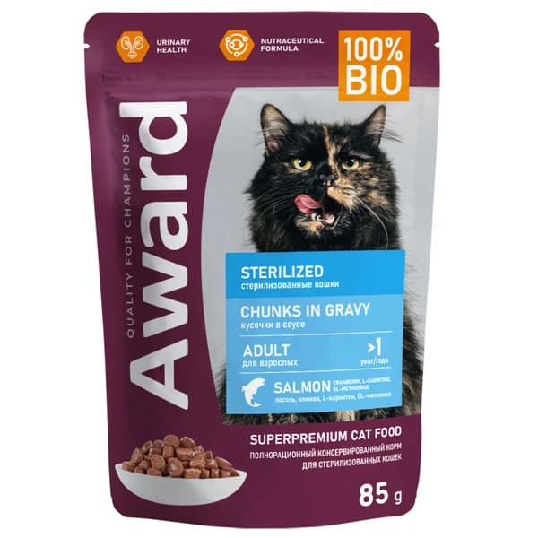 Корм для кошек Влажный корм для кошек Award Cat Sterilized (лосось в соусе)