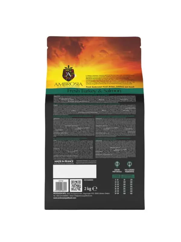 Еда для собак с ожирением Сухой корм для собак Ambrosia Grain Free Dog Adult Light (индейка, лосось)