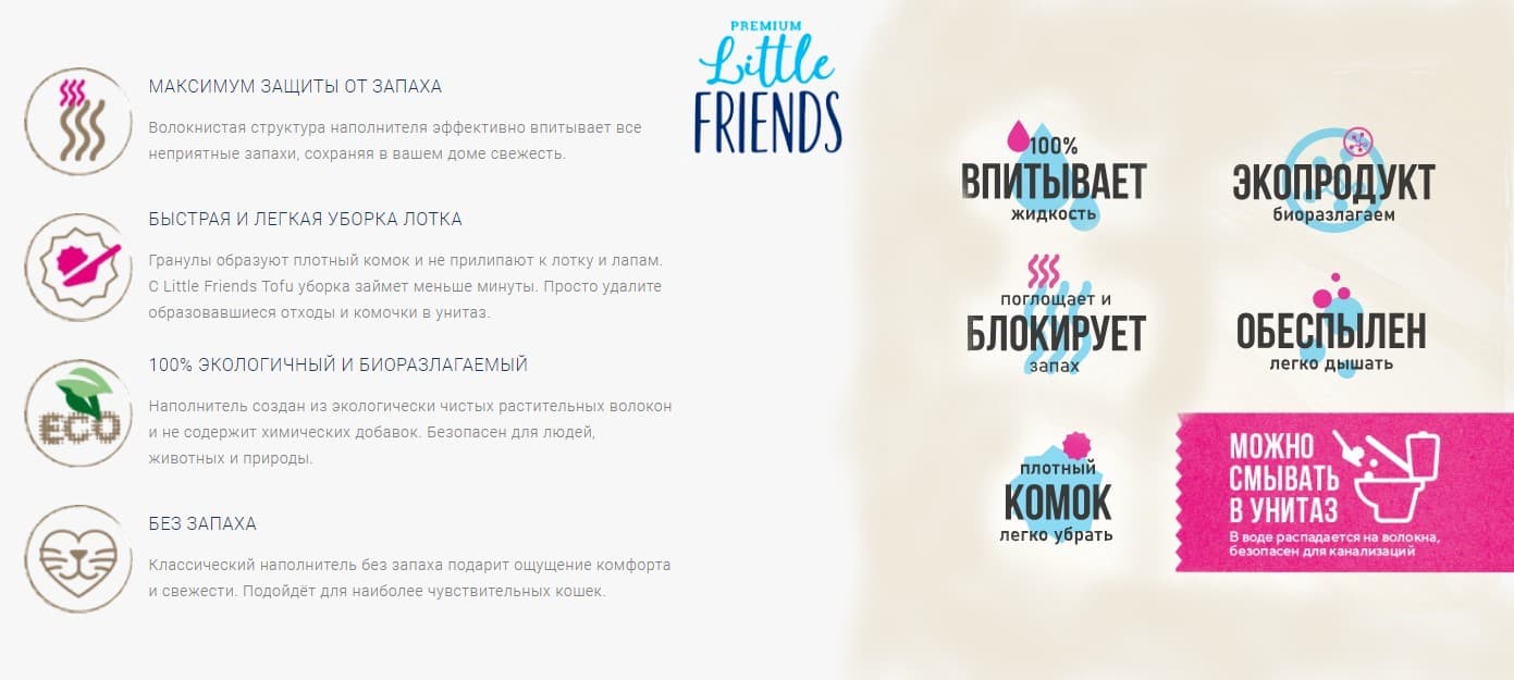 Наполнитель растительный Little Friends Tofu Natural (без запаха)