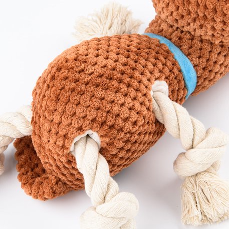 Игрушка Mr.Kranch для собак "Собачка" плюшевая с канатиками и пищалкой 22 см коричневая