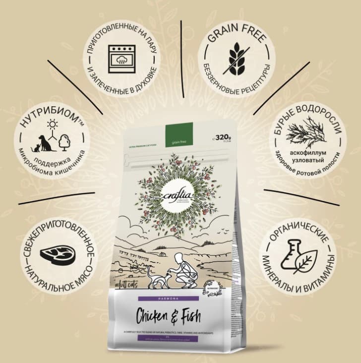 Питание для кошек CRAFTIA HARMONA Adult Cat (курица, рыба)